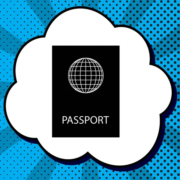 Ilustración de pasaportes. Vector. Icono negro en burbuja sobre azul — Archivo Imágenes Vectoriales