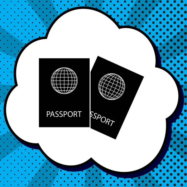 Dos pasaportes firman ilustración. Vector. Icono negro en burbuja en — Vector de stock