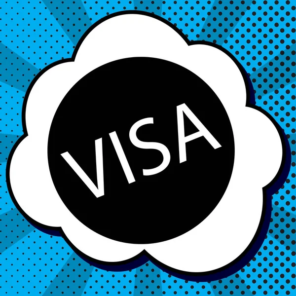Иллюстрация знака Visa. Вектор. Черная иконка в пузыре на blu — стоковый вектор