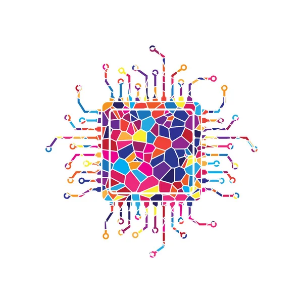 CPU Microprocessor illustratie. Vector. Gebrandschilderd glas pictogram op w — Stockvector