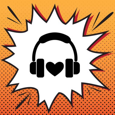 Kalp ile kulaklıklar. Vektör. Çizgi roman popüler sanat arkasında simge stil