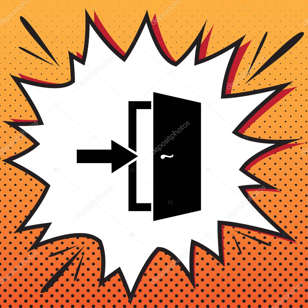 Door Exit sign. Vector. Comics style icon on pop-art background.