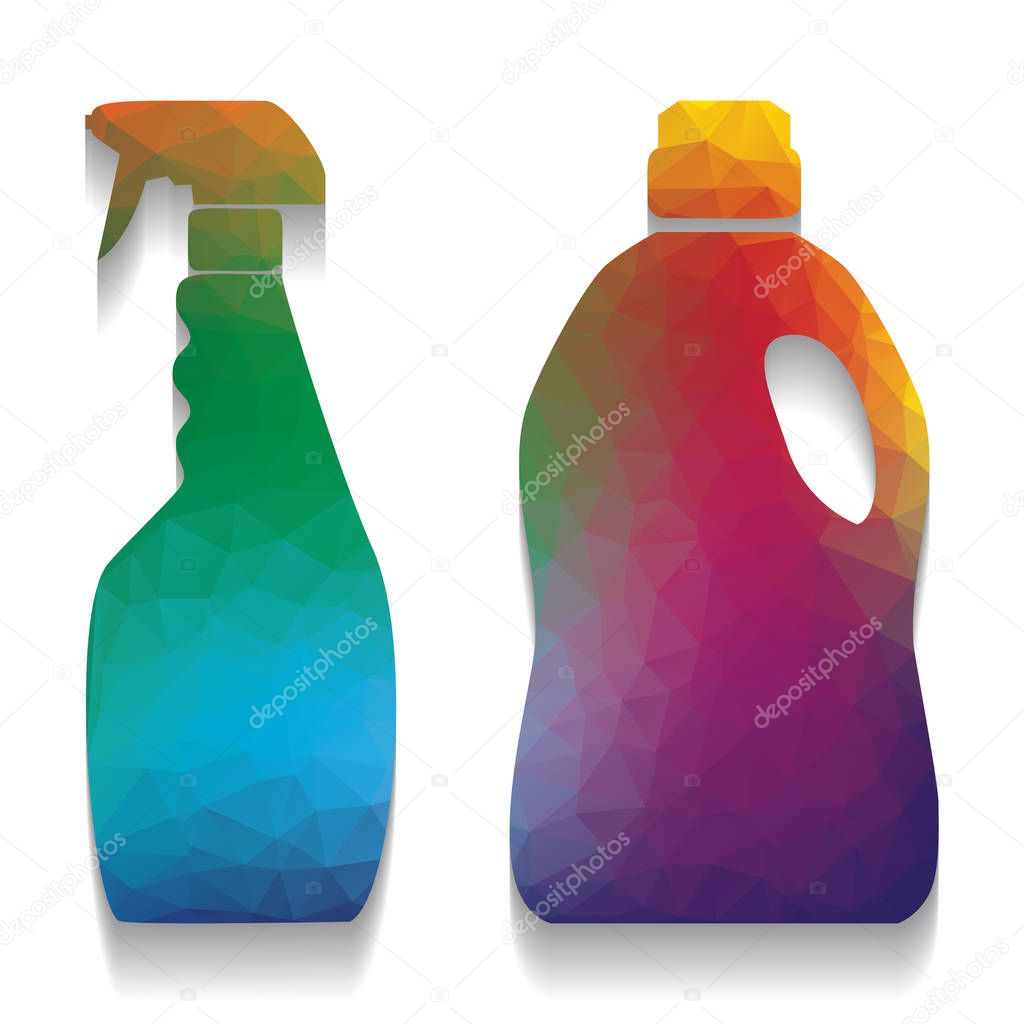 Household chemical bottles sign. Vector. Colorful icon with brig