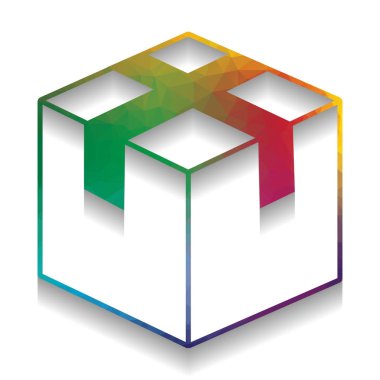 Kutusu işareti illüstrasyon. Vektör. Parlak doku ile renkli simge