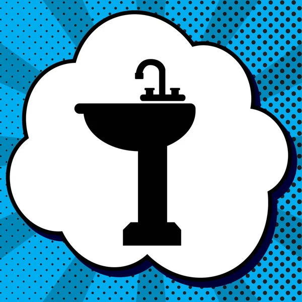 Bathroom sink sign. Vector. Black icon in bubble on blue pop-art — Stock Vector