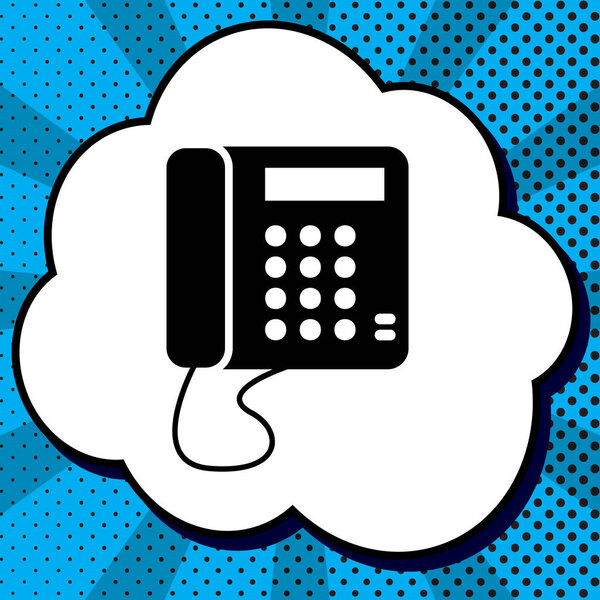 Communication or phone sign. Vector. Black icon in bubble on blu