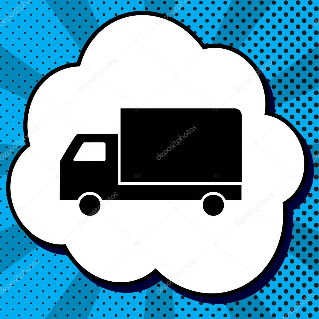 Delivery sign illustration. Vector. Black icon in bubble on blue