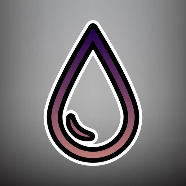 Drop of water sign. Vector. Violet gradient icon with black and 