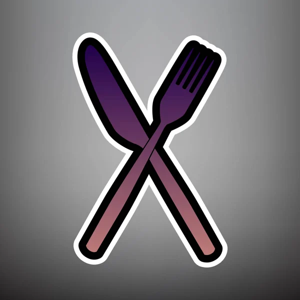 Señal de tenedor y cuchillo. Vector. Icono de degradado violeta con negro y — Vector de stock