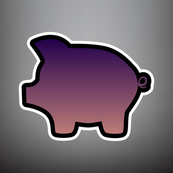 Pig money bank sign. Vector. Violet gradient icon with black and