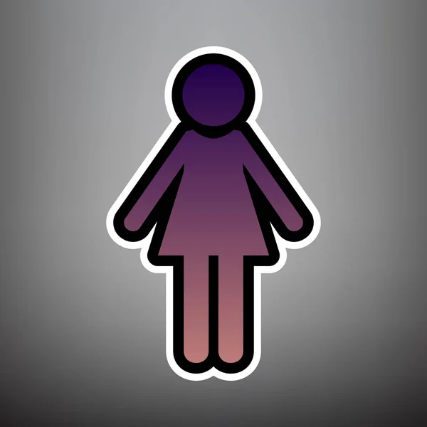 Kvinna tecken illustration. Vektor. Violett gradient ikonen med svart — Stock vektor