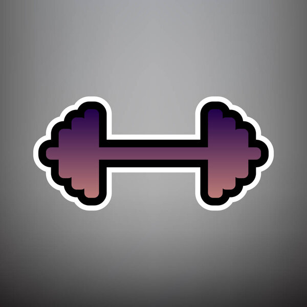 Dumbbell weights sign. Vector. Violet gradient icon with black a