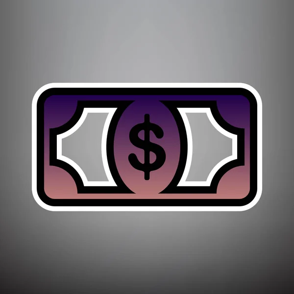 Signo de dólar de Bank Note. Vector. Gradiente violeta icono con negro a — Vector de stock