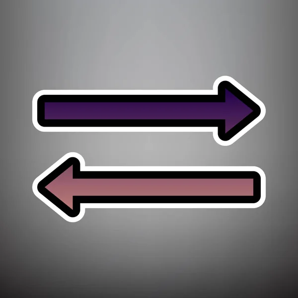 Flecha simple signo. Vector. Gradiente violeta icono con negro y w — Archivo Imágenes Vectoriales