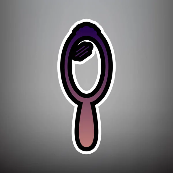 Signo de espejo de mano. Vector. Icono de degradado violeta con negro y wh — Vector de stock