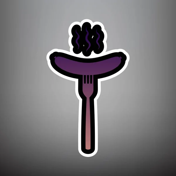 Sausage on fork sign. Vector. Violet gradient icon with black an — Stock Vector