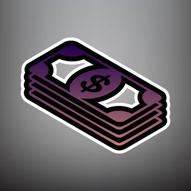 Banknot dolar işareti. Vektör. Menekşe degrade simge siyah bir
