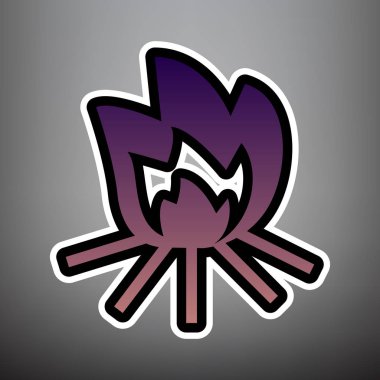 İşareti ateş. Vektör. Siyah ve beyaz lin ile menekşe degrade simgesi