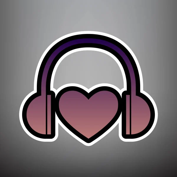 stock vector Headphones with heart. Vector. Violet gradient icon with black a