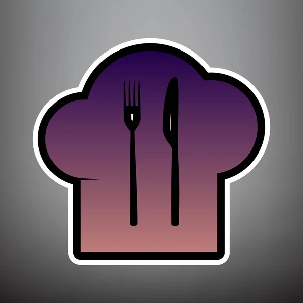 シェフ帽子、スプーン、フォーク、ナイフのサイン。ベクトル。紫のグラデーション ic — ストックベクタ