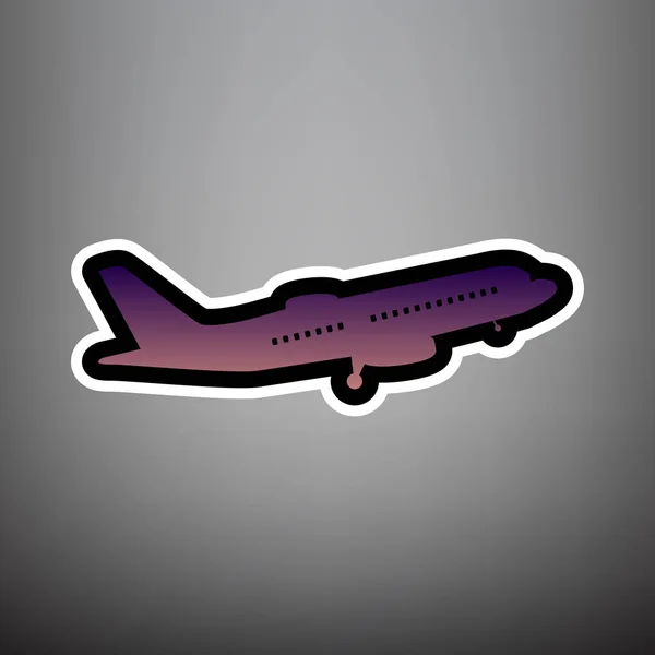 Flying Plane sign. Side view. Vector. Violet gradient icon with — Stock Vector