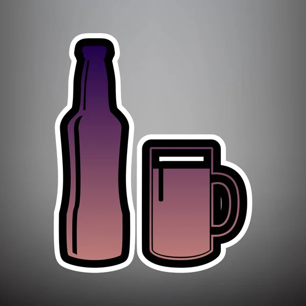 Signo de botella de cerveza. Vector. Icono de degradado violeta con negro y wh — Archivo Imágenes Vectoriales