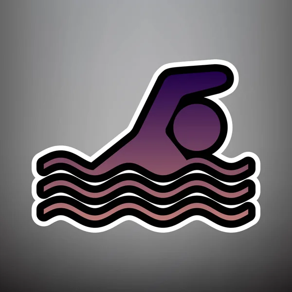 Swimming water sport sign. Vector. Violet gradient icon with bla