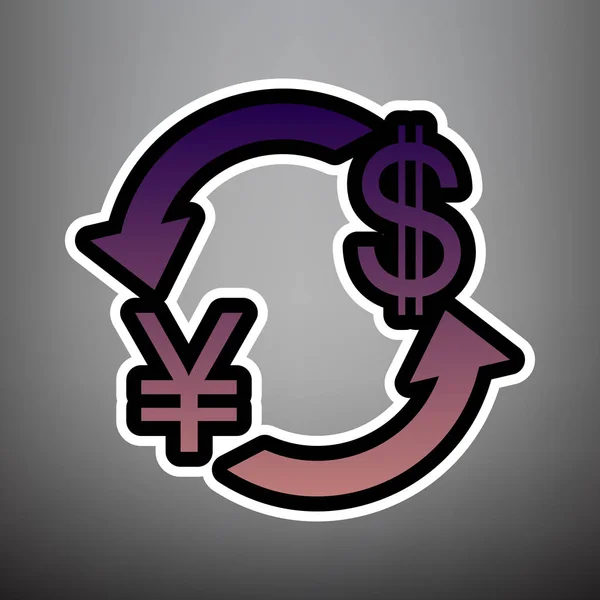 Valutaváltó jele. A japán jen, és az USA dollár. Vektor. Lila — Stock Vector