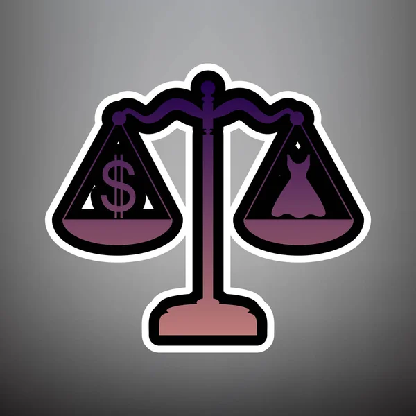 Vestido e símbolo de dólar em escalas. Vector. Ícone de gradiente violeta —  Vetores de Stock