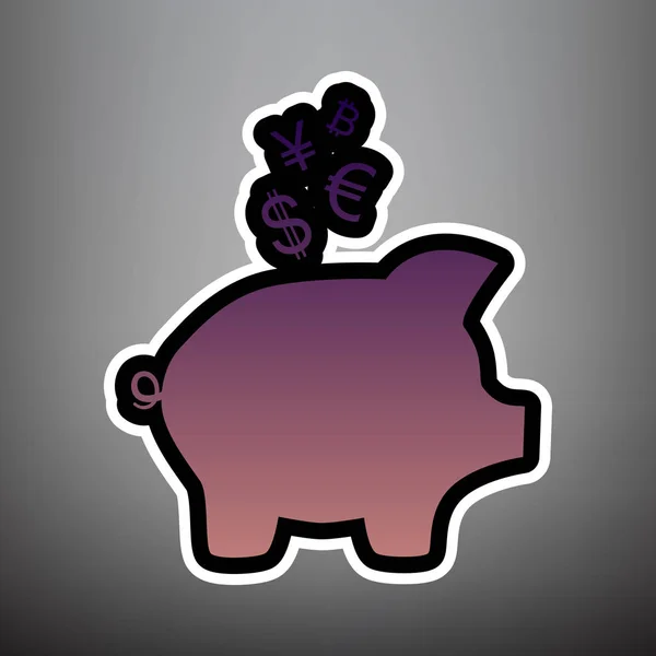 O banco Piggy assina com as moedas. Vector. Gradiente violeta ico —  Vetores de Stock