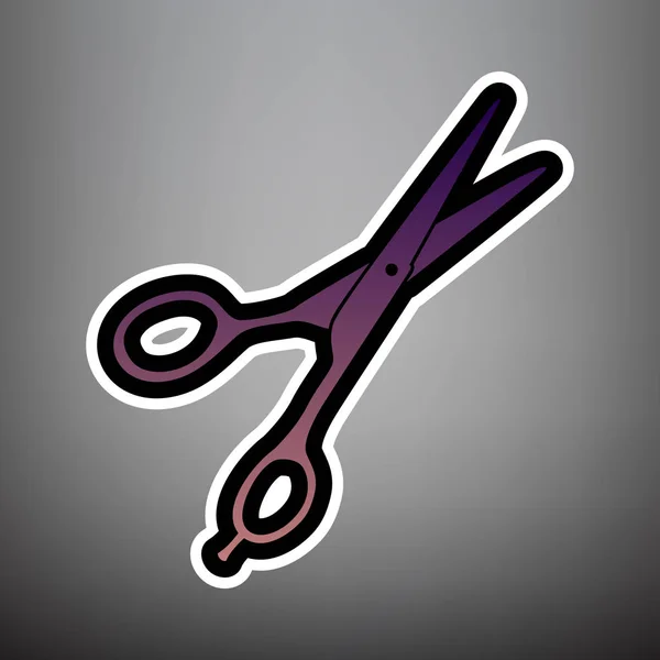 Sinal de tesoura para cortar cabelo. Vector. Ícone de gradiente violeta com bl —  Vetores de Stock