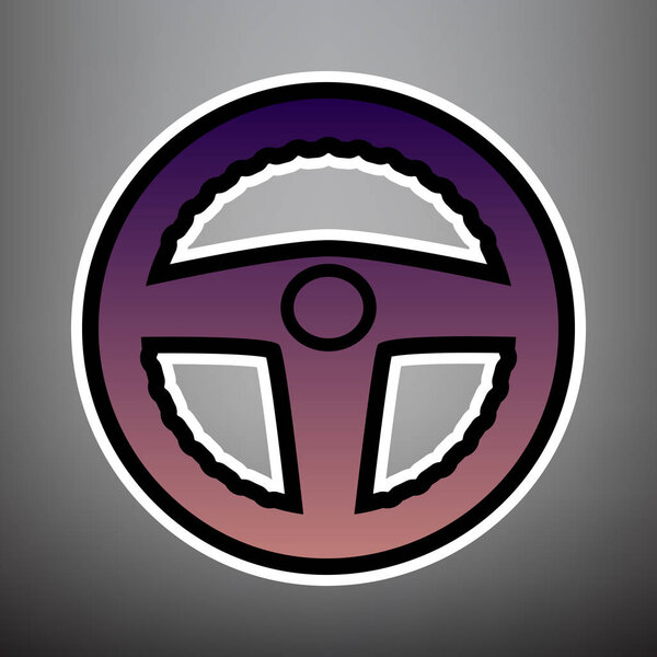 Car driver sign. Vector. Violet gradient icon with black and whi