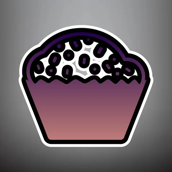 Cupcake sign. Vector. Violet gradient icon with black and white — Stock Vector