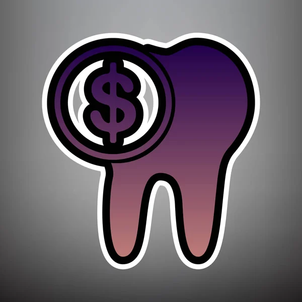 The cost of tooth treatment sign. Vector. Violet gradient icon w — Stock Vector