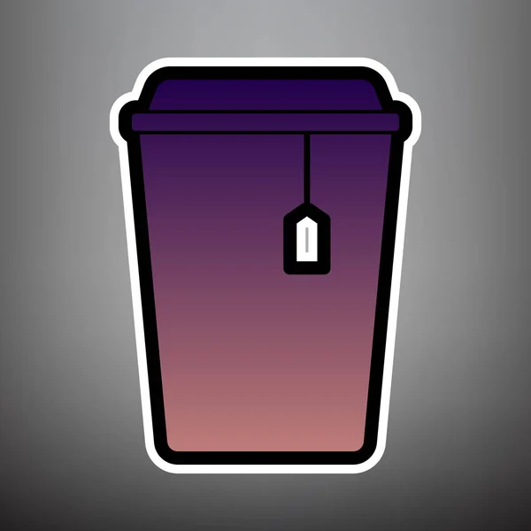 Coupe avec panneau de thé. Vecteur. Icône dégradée violette avec noir et w — Image vectorielle