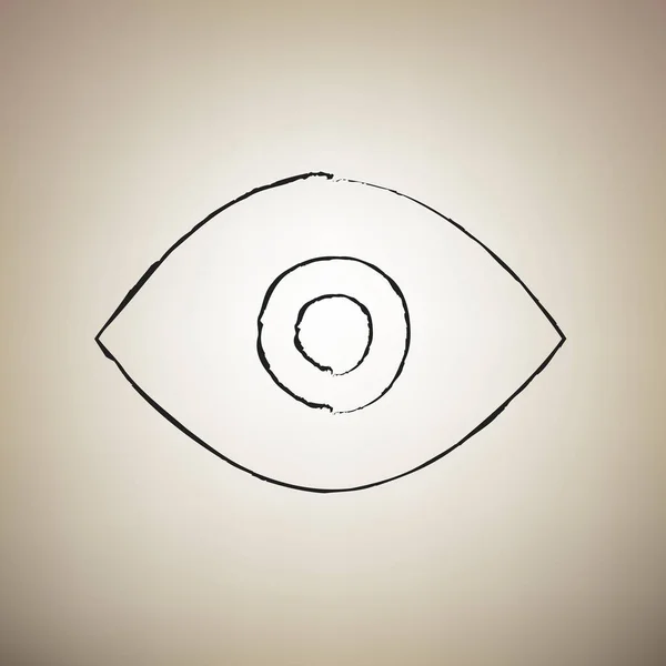 Eye sign illustration. Vector. Brush drawed black icon at light — Stock Vector