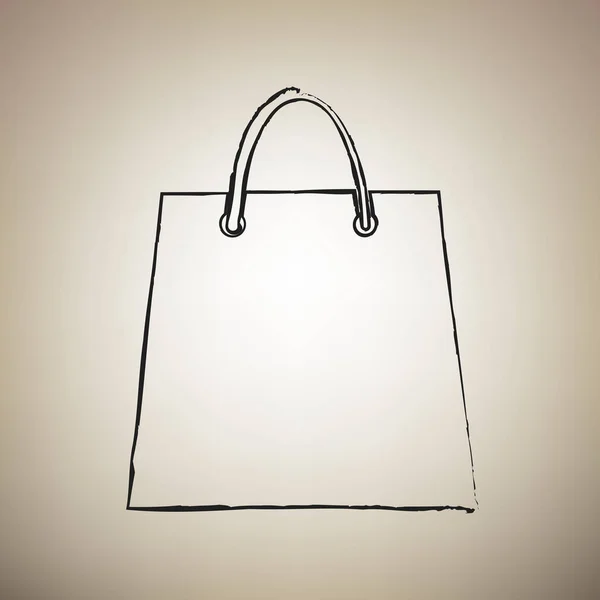 Ilustração saco de compras. Vector. Escova desenhado ícone preto no li — Vetor de Stock