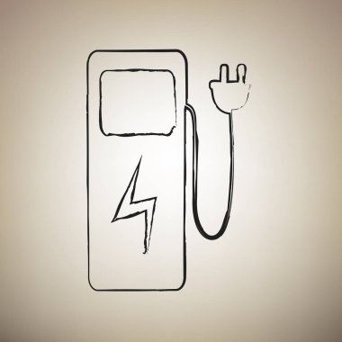 Elektrikli araç şarj istasyonu işareti. Vektör. Fırça defterlerimiz siyah ben