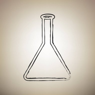 Konik Flask işareti. Laboratuvar cam işareti. Vektör. Açık kahverengi renkli fırça defterlerimiz siyah simgesini.