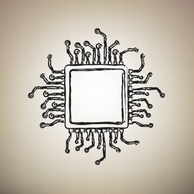 CPU mikroişlemci illüstrasyon. Vektör. Fırça defterlerimiz siyah simgesi