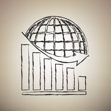 Dünya ile azalan grafiği. Vektör. Fırça defterlerimiz siyah kutsal kişilerin resmi vasıl l