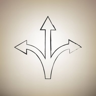 Üç yollu Yön ok işareti. Vektör. Fırça defterlerimiz siyah simgesi 