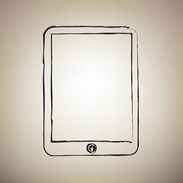 Computador tablet sinal. Vector. Escova desenhado ícone preto na luz b —  Vetores de Stock