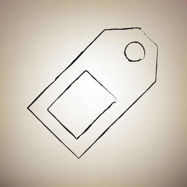 Σύμβολο τιμή tag. Διάνυσμα. Συρόμενα μαύρο εικονίδιο πινέλου στο φως καφέ β — Διανυσματικό Αρχείο