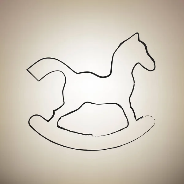 Sinal de brinquedo de cavalo. Vector. Escova desenhado ícone preto na luz marrom b —  Vetores de Stock