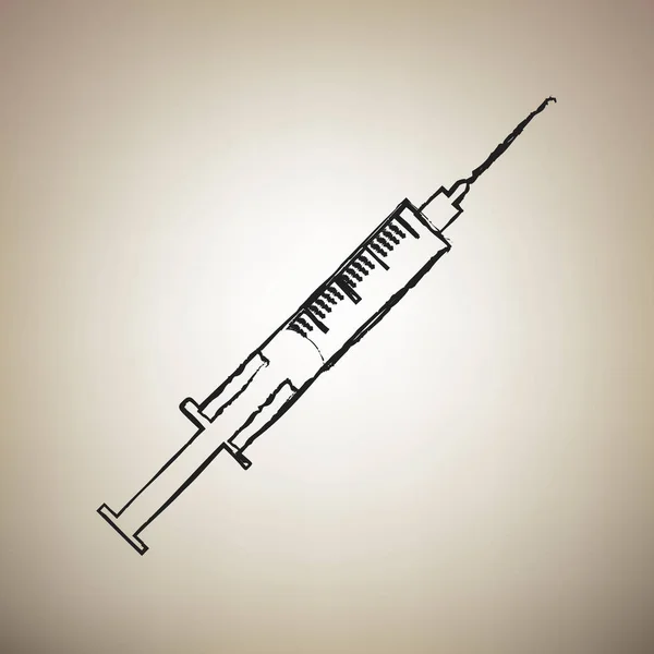 Syringe sign illustration. Vector. Brush drawed black icon at li — Stock Vector