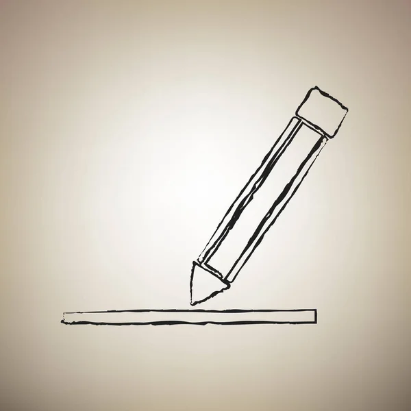 Ilustração do signo do lápis. Vector. Pincel desenhado ícone preto na lig — Vetor de Stock