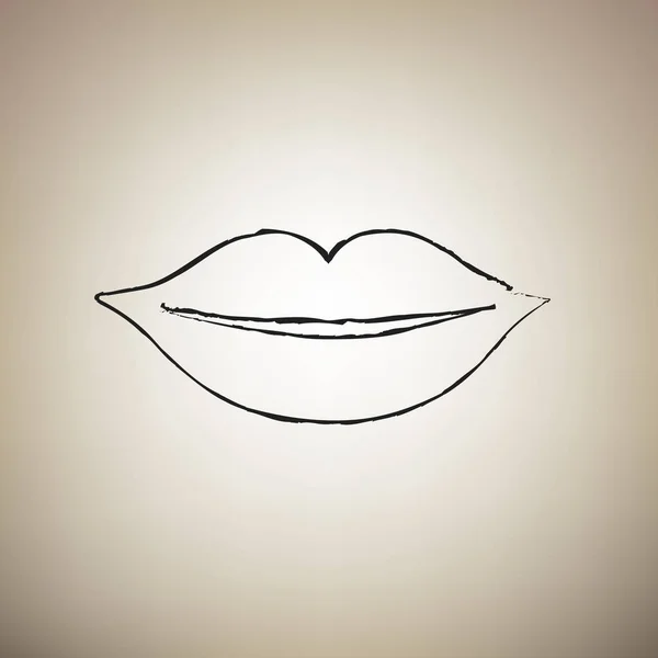 Lippen ondertekenen illustratie. Vector. Borstel tot zwarte pictogram aan licht — Stockvector