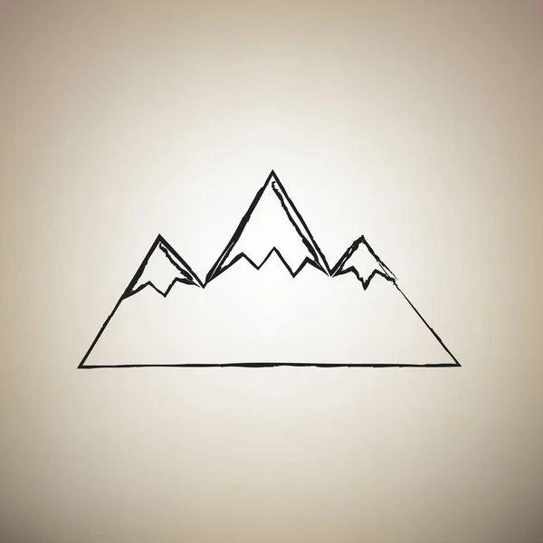 Signo de montaña ilustración. Vector. Cepillo dibujado icono negro en l — Vector de stock