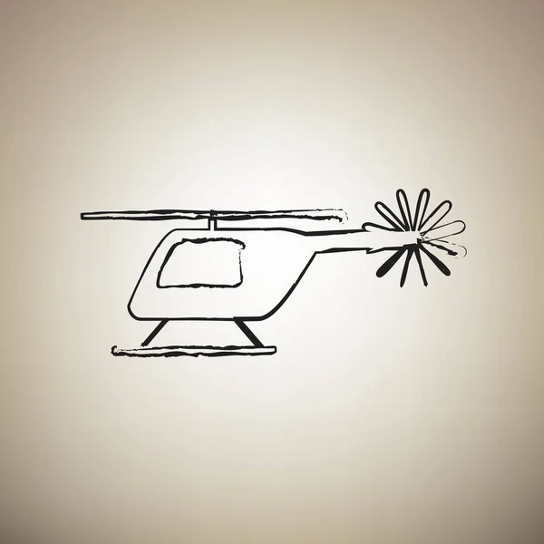 Ilustração do sinal do helicóptero. Vector. Escova desenhado ícone preto em — Vetor de Stock